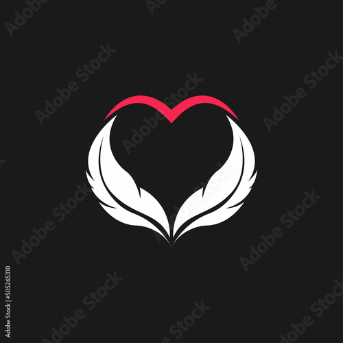 feather with heart logo concept design. feather icon. quill vector illustration