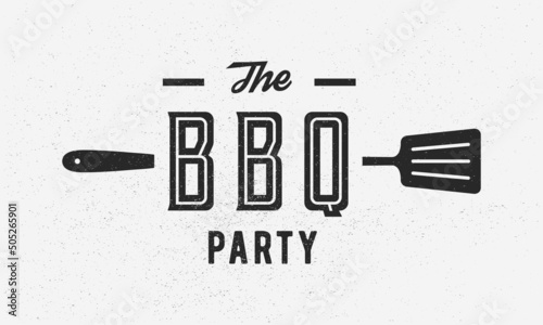 BBQ party logo design template. Barbecue party poster for restaurant, steak house, grill, bbq, cooking and food business. Vintage abstract poster with Grill Spatula. Vector illustration.