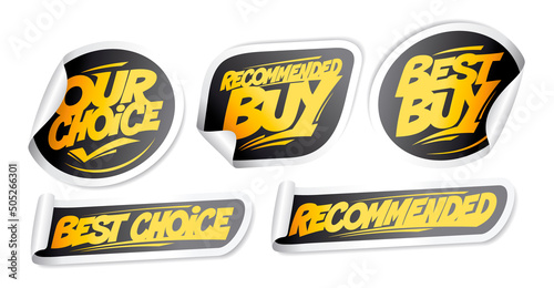 Recommended buy, best choice, best buy, etc. - vector stickers set