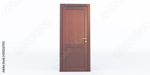 3D render of wooden door isolated on white background