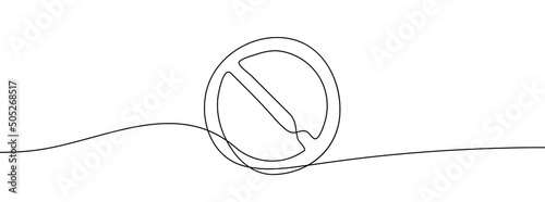 Prohibition sign in one line drawing. One line drawing background. Continuous line drawing of stop sign. Vector illustration.