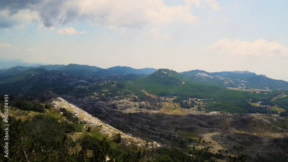 Montenegro. Lovcen National Park. Lovcen mountain. Top view. Panorama. The camera moves from left to right Montenegro. Lovcen National Park. Lovcen mountain. Top view. Panorama. The camera moves from left to right