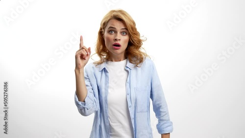 woman thinking about idea isolated on white, afterthought