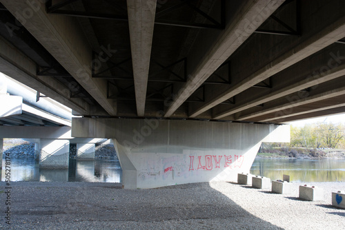Low Angle View Below Overpass Bridge - Cement Structure © Jeff