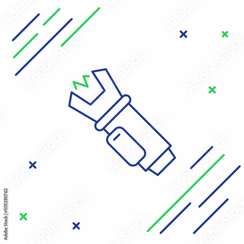 Line Police electric shocker icon isolated on white background. Shocker for protection. Taser is an electric weapon. Colorful outline concept. Vector
