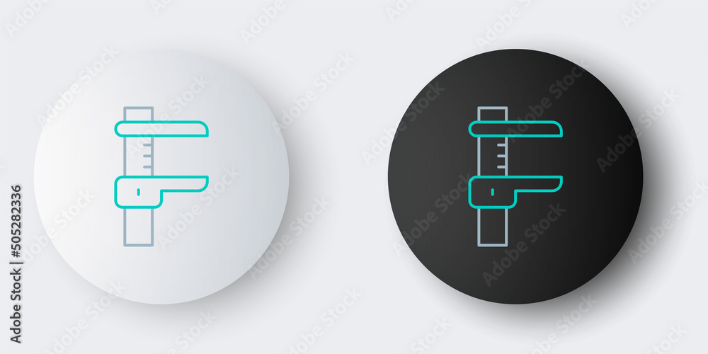 Line Calliper or caliper and scale icon isolated on grey background. Precision measuring tools. Colorful outline concept. Vector Line Calliper or caliper and scale icon isolated on grey background. Precision measuring tools. Colorful outline concept. Vector