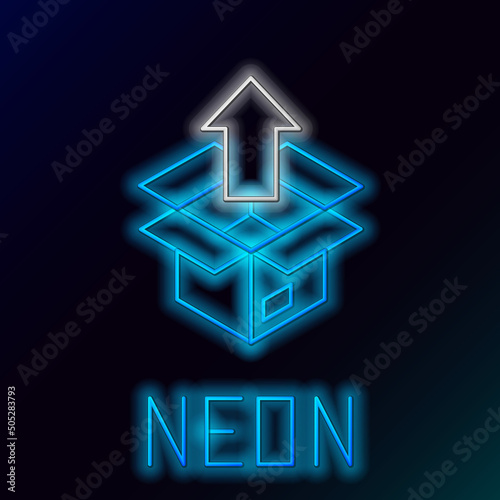 Glowing neon line Unboxing icon isolated on black background. Colorful outline concept. Vector