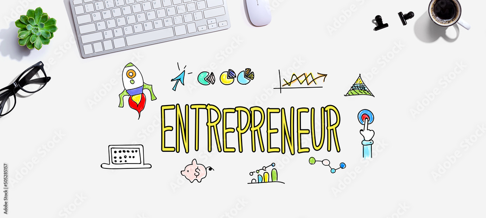 Entrepreneur theme with a computer keyboard and a mouse - obrazy, fototapety, plakaty 