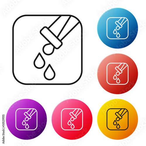 Black line Test tube and flask chemical laboratory test icon isolated on white background. Laboratory glassware sign. Set icons colorful circle buttons. Vector