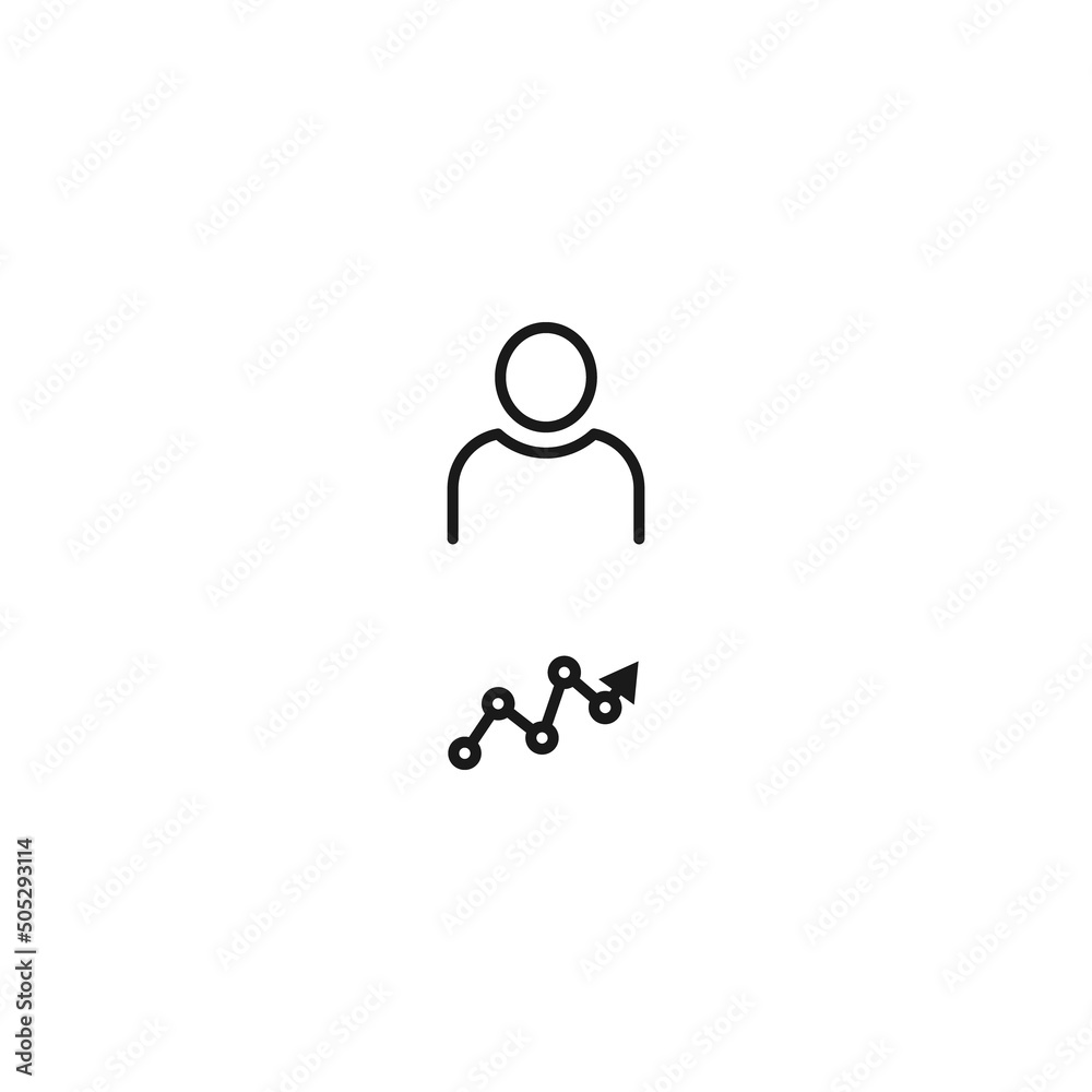 Black and white sign suitable for advertisement, web sites, stores, shops, apps. Editable stroke drawn with thin black line. Vector icon of user next to progress line of development Black and white sign suitable for advertisement, web sites, stores, shops, apps. Editable stroke drawn with thin black line. Vector icon of user next to progress line of development