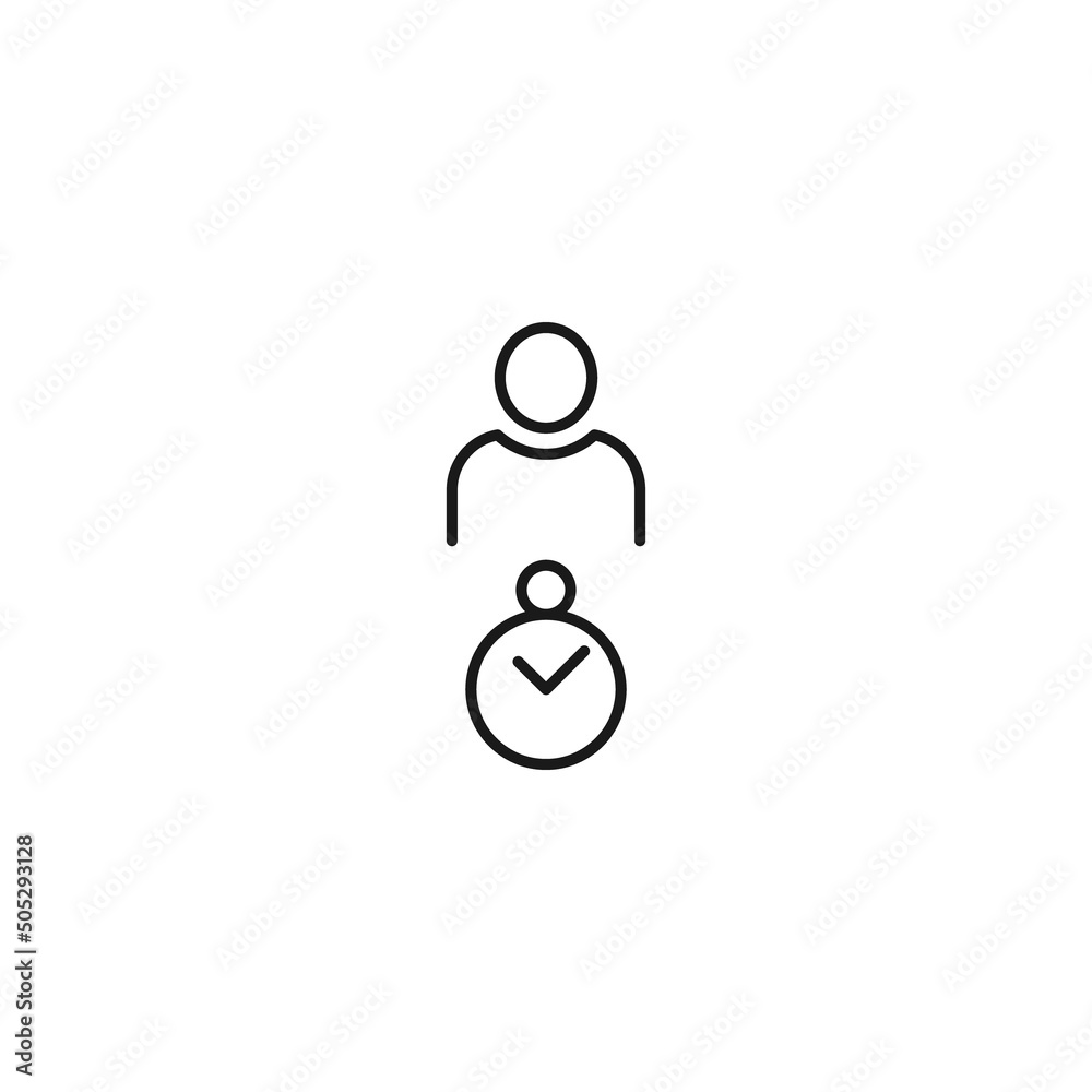Black and white sign suitable for advertisement, web sites, stores, shops, apps. Editable stroke drawn with thin black line. Vector icon of user next to timer Black and white sign suitable for advertisement, web sites, stores, shops, apps. Editable stroke drawn with thin black line. Vector icon of user next to timer