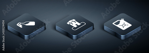 Set Isometric Cocktail molotov, Canister fuel and Arson home icon. Vector