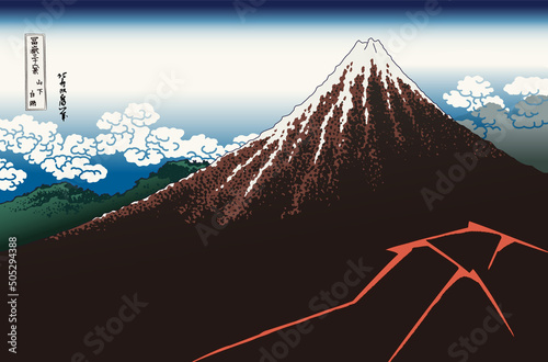 Ukiyoe Hokusai　Thunderstorm Beneath the Summit Japan Vector illustration photo