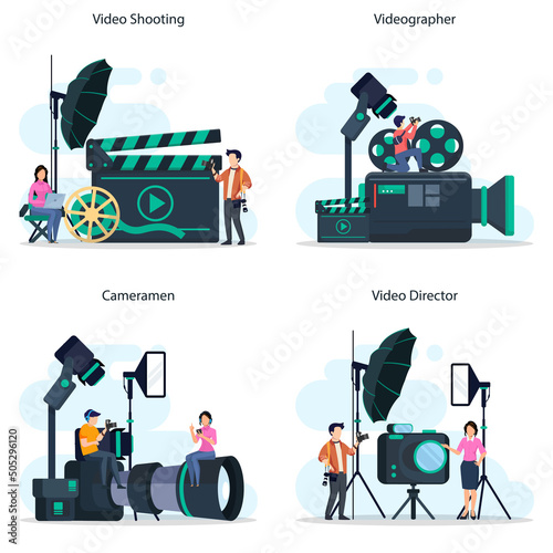 Video production or videographer vector. Movie and cinema industry with special equipment.