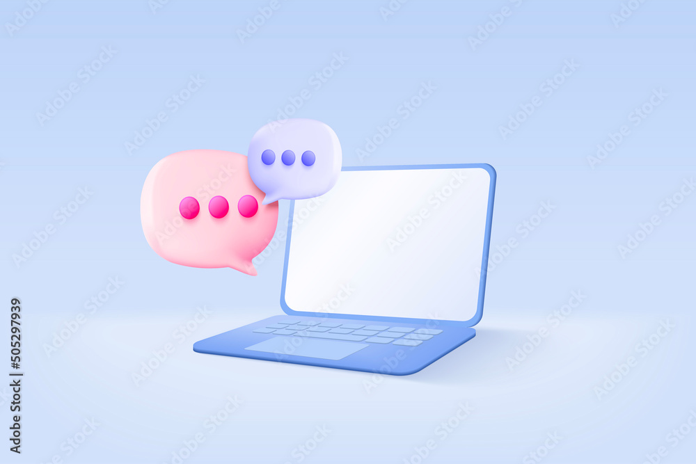 3D vector speech bubble with notebook for photo gallery platform, online social conversation comment concept, emoji message, speech icons, chat with social media. 3d speak render vector illustration - obrazy, fototapety, plakaty 