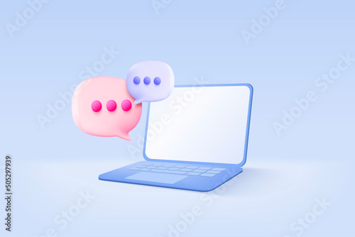 3D vector speech bubble with notebook for photo gallery platform, online social conversation comment concept, emoji message, speech icons, chat with social media. 3d speak render vector illustration