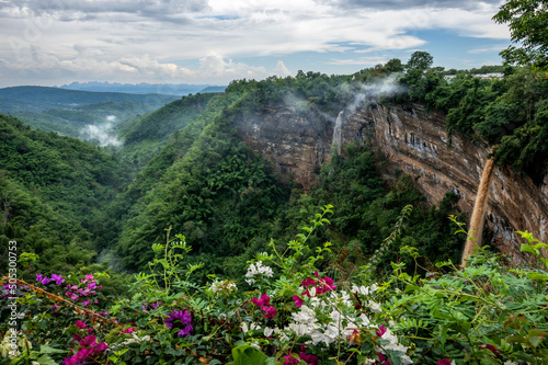 Waterfalls on the rock cliff at canyon Nam Nao in Phetchabun Province unseen Thailand. photo