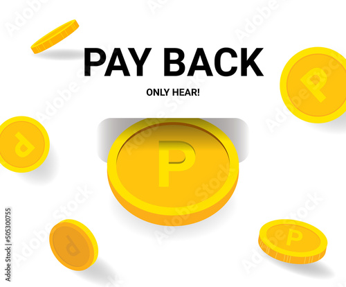 machine that returns the money I spend to the point illustration set. payback, lotto, gold, coin. Vector drawing. Hand drawn style.