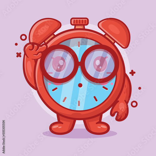 genius alarm clock character mascot with think expression isolated cartoon in flat style design