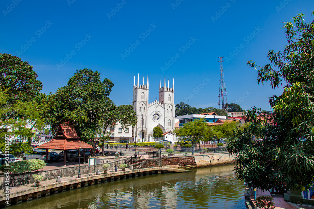 Malacca Malaysia 29th April 2022: The Church of St. Francis Xavier is a church in Malacca City, Malacca, Malaysia. It was built in 1849 on the site of an old Portuguese church.