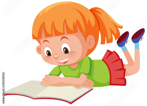 Girl reading a book on white background