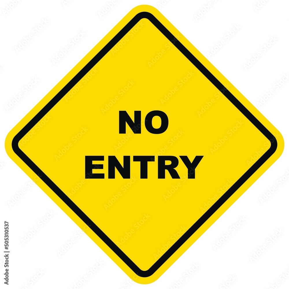 No entry, warning sign,vector icon on yellow background, text No entry, warning sign,vector icon on yellow background, text