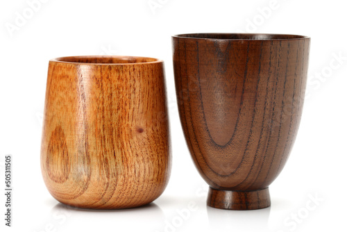 wood cups on white background