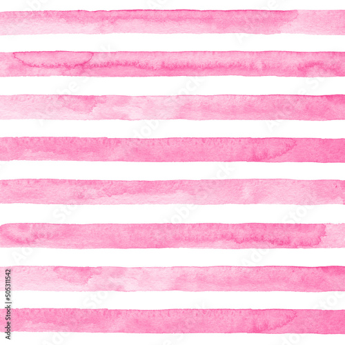Watercolor pink cute stripes on white background. Pattern design.