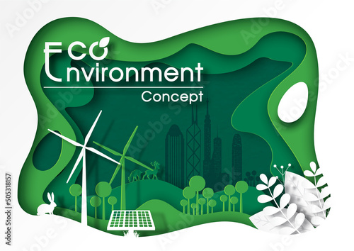 Poster of Eco environment concept and world environment day in paper cut layers style and vector design.