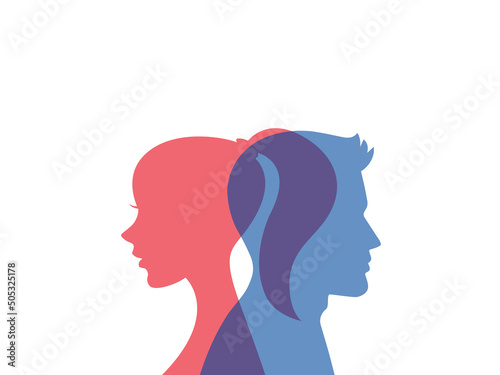 すれ違いの男女シルエットのイメージイラスト