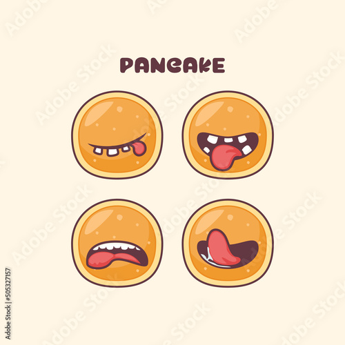 pancake cartoon. food vector illustration. with different mouth expressions