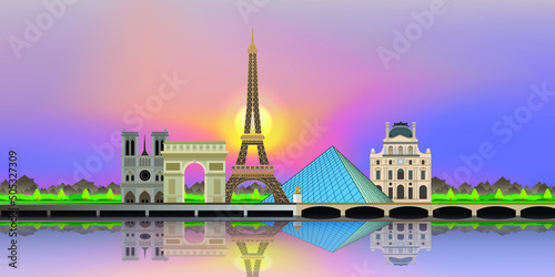 Paris skyline beautiful background. vector illustration