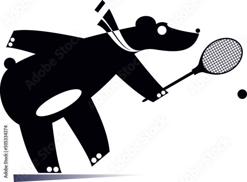 Cartoon bear plays tennis. 
Smiling young woman in baseball hat with a tennis racket beats a ball isolated on white
