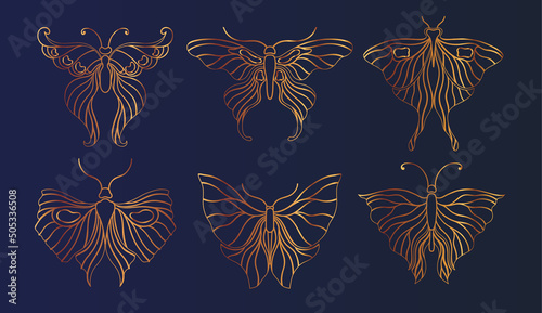Art nouveau style butterfly basic element. 1920-1930 years vintage design. Symbol motif design.