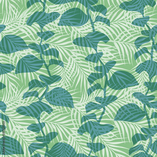 Green tropical seamless pattern with leaves