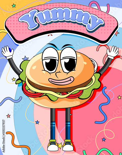 Funny hamburger cartoon character