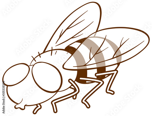 Fly in doodle simple style on white background