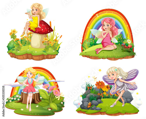 Set of isolated fantastic forests with beautiful fairies
