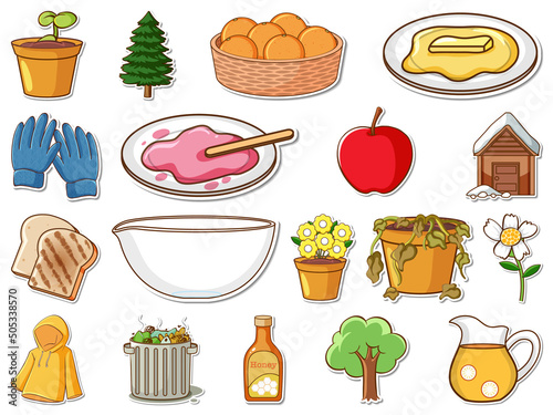 Sticker set of mixed daily objects