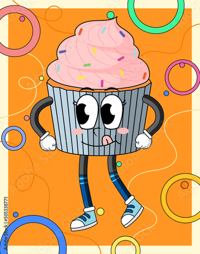 Funny cupcake cartoon character