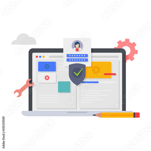 Online server protection system concept with laptop and lock illustration.