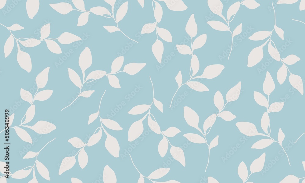 Leaves Seamless Pattern. Floral Pattern with White Leaves on Blue Background for Wedding, Anniversary, Birthday and Party. Floral Vintage Abstract Print Design. Vector EPS 10