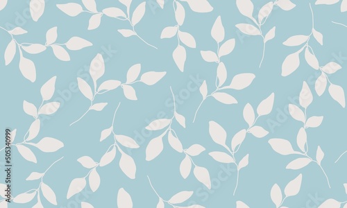 Leaves Seamless Pattern. Floral Pattern with White Leaves on Blue Background for Wedding  Anniversary  Birthday and Party. Floral Vintage Abstract Print Design. Vector EPS 10