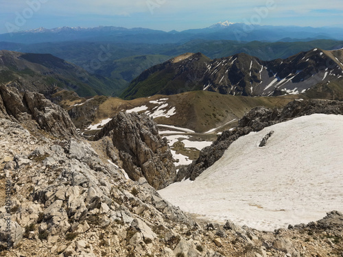 Beautiful panorama from the top of mount Terminillo, a massif in the Monti Reatini, part of the Appennini range in central Italy photo