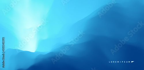 Blue abstract background. Water surface. Sky with clouds. Landscape with mountains. Vector illustration for design.