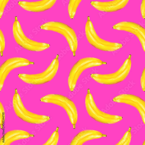 Juicy bananas seamless pattern. Bright summer design in a watercolor style.
