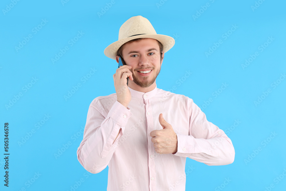Concept of people, young man on blue background Concept of people, young man on blue background