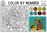 Vector pirate color by number activity with monkey and kawaii pineapple. Treasure island scene. Black and white counting game with animal. Sea adventures coloring page for kids.