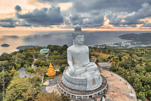 Aerial view of the Big Buddha in the evening  Phuket  Thailand