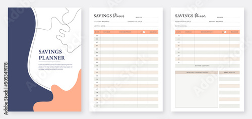 Minimalist colorful planner pages templates collection set. Savings planner pages templates with hand drawn Cover Design. Set of abstract planner templates design. Financial planner template.